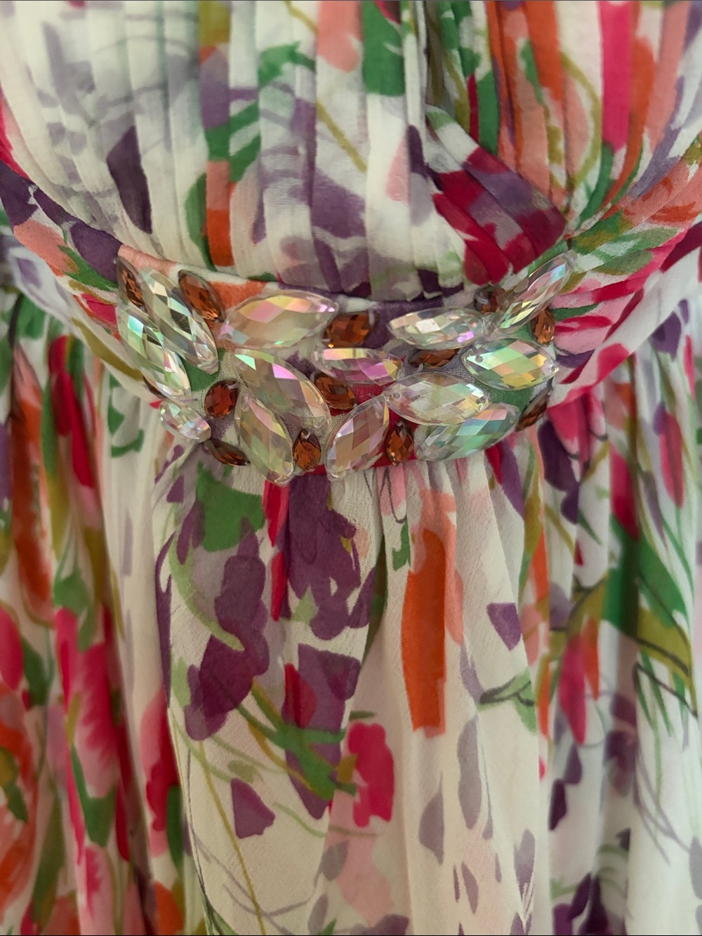 Donna Ricco White Floral Maxi Dress with Pink, Green & Purple - Picture 2 of 5